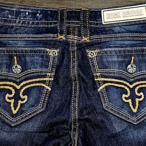 Rock Revival Indigo Jeans with Yellow Embroidery